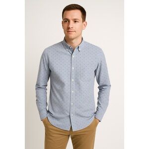 Men’s Native Code Blue Geometric Button Front Cotton Casual Shirt Long Sleeve XL